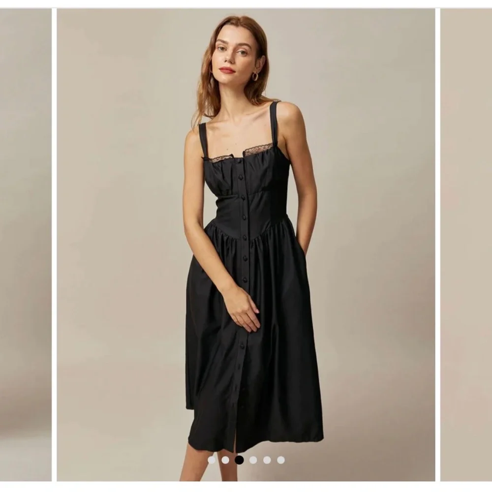 Rihoas Black Square Neck Lace Cami Midi Dress - Picture 1 of 3